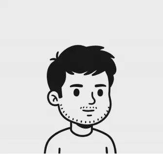 Illustration of a young man with short black hair and light facial stubble wearing a plain shirt against a gray background.